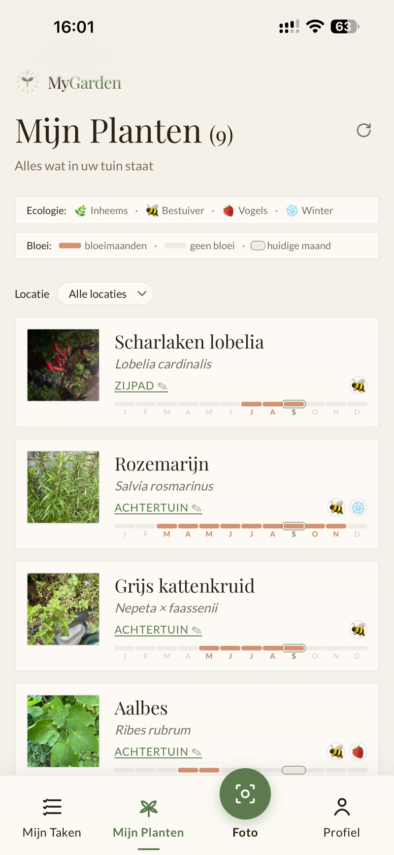 MyGarden planten overzicht