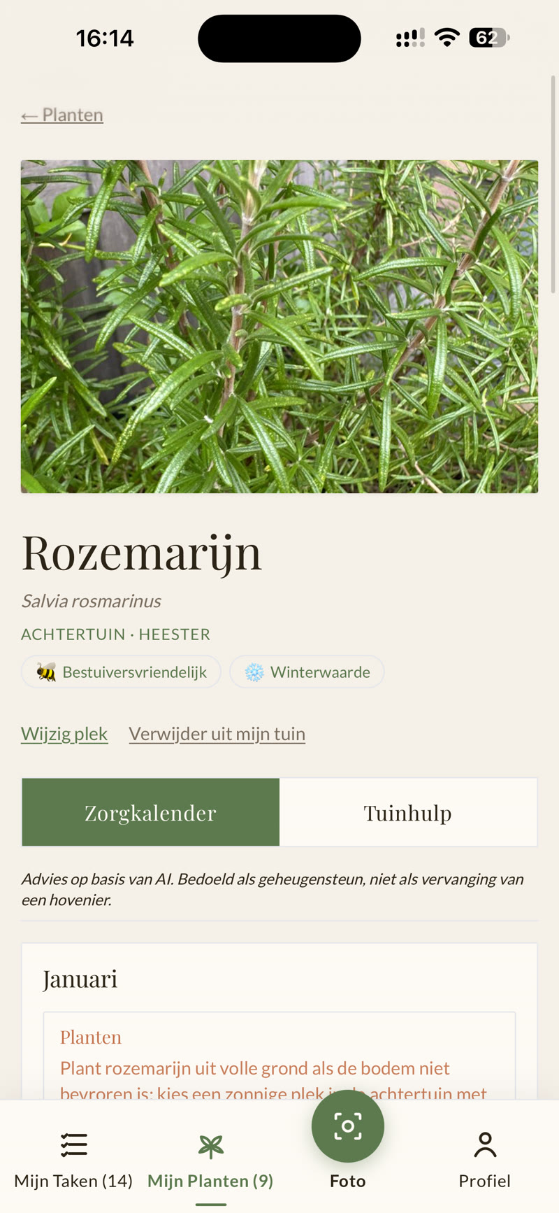 MyGarden - Rozemarijn plantdetail en zorgkalender