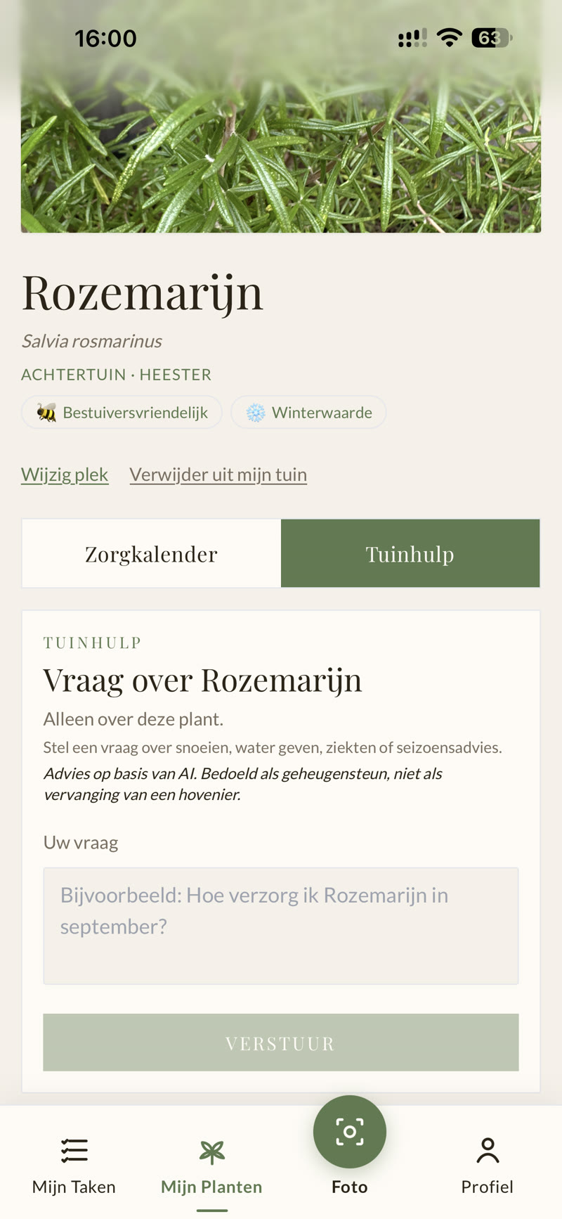 MyGarden Tuinhulp - vraag over Rozemarijn